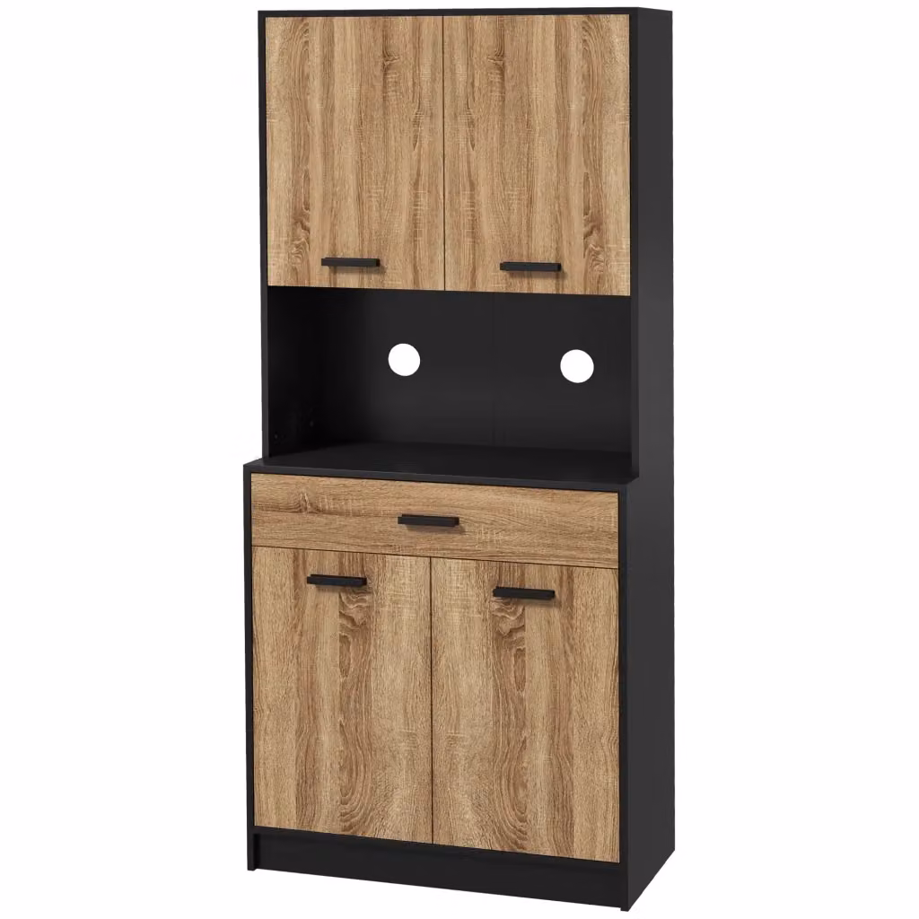 Credenza XYLO con ante e cassetto in legno nero, stile industrial, L 80 cm x P 40 cm x H 180 cm – 2
