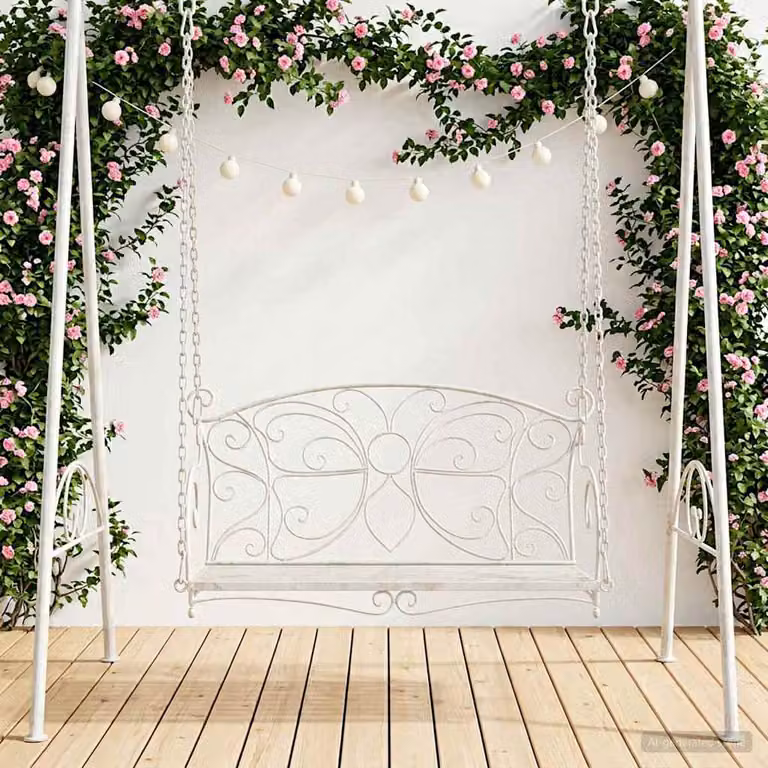 Panchina a dondolo vidaXL in acciaio verniciato bianco per giardino e terrazzo, L 105,5 cm x P 61 cm x H 56 cm