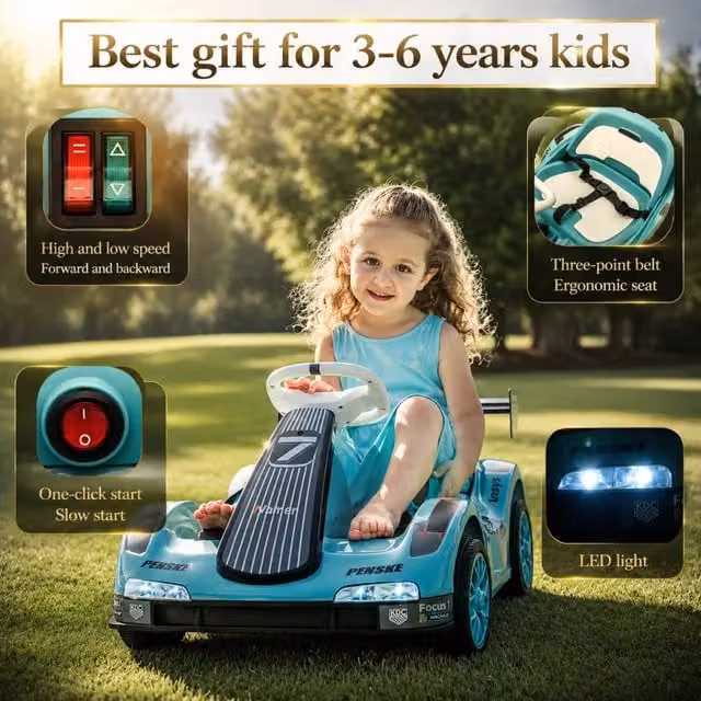 Go Kart Elettrico per Bambini 12V con Telecomando, Macchina Cavalcabile a Batteria Verde con Musica e Luci LED, L 81 cm x P 50.5 cm x H 45 cm – 1