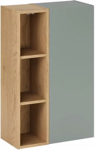 Mobile da parete sospeso MEUBLORAMA OSTER verde con ripiani aperti e finitura rovere L/P/H: 50 x 27 x 80 cm