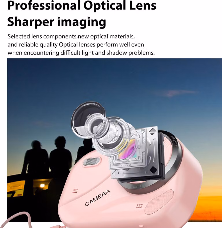 fotocamera digitale 4K, zoom 16x, 48 MP, con torcia, scheda da 32 GB per adolescenti, ragazzi, ragazze, formato da viaggio, rosa
