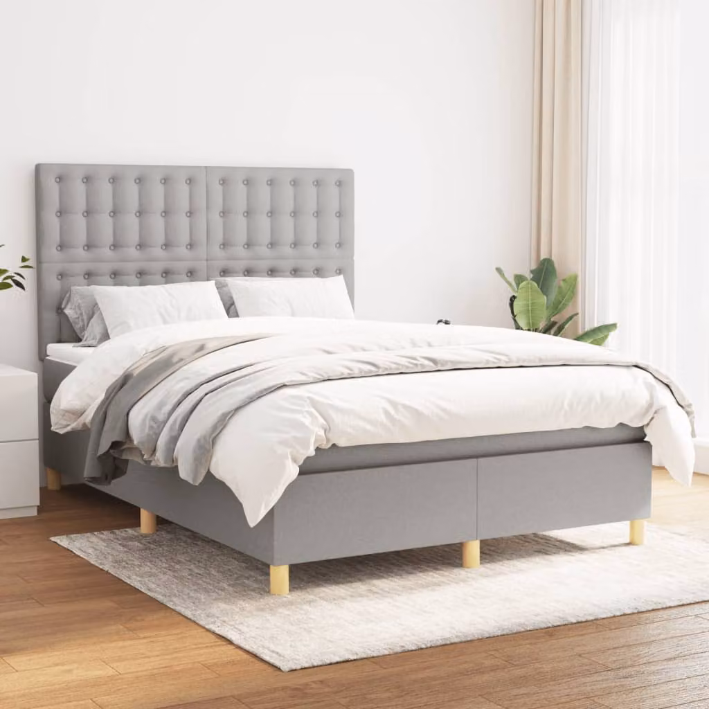 Letto Ibrido vidaXL con Giroletto a Molle e Materasso a Tasche, Grigio e Bianco, L/P/H: 140 x 200 cm