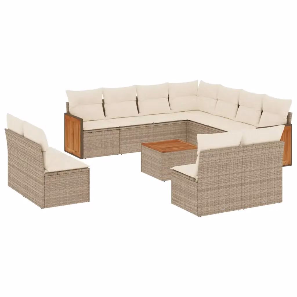 Set di divani da giardino vidaXL a forma di U composto da 12 pezzi in polyrattan con cuscini beige e tavolino da caffè per esterno – 2