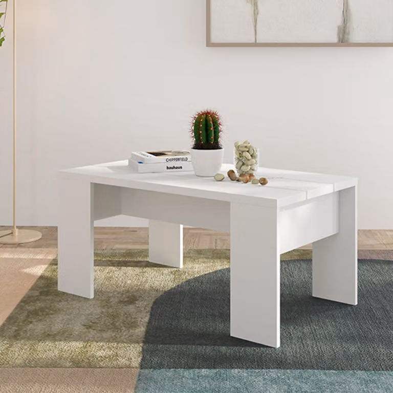 Riposto - Tavolino da Salotto, 90x50x43h cm Bianco Opaco, Forma Rettangolare