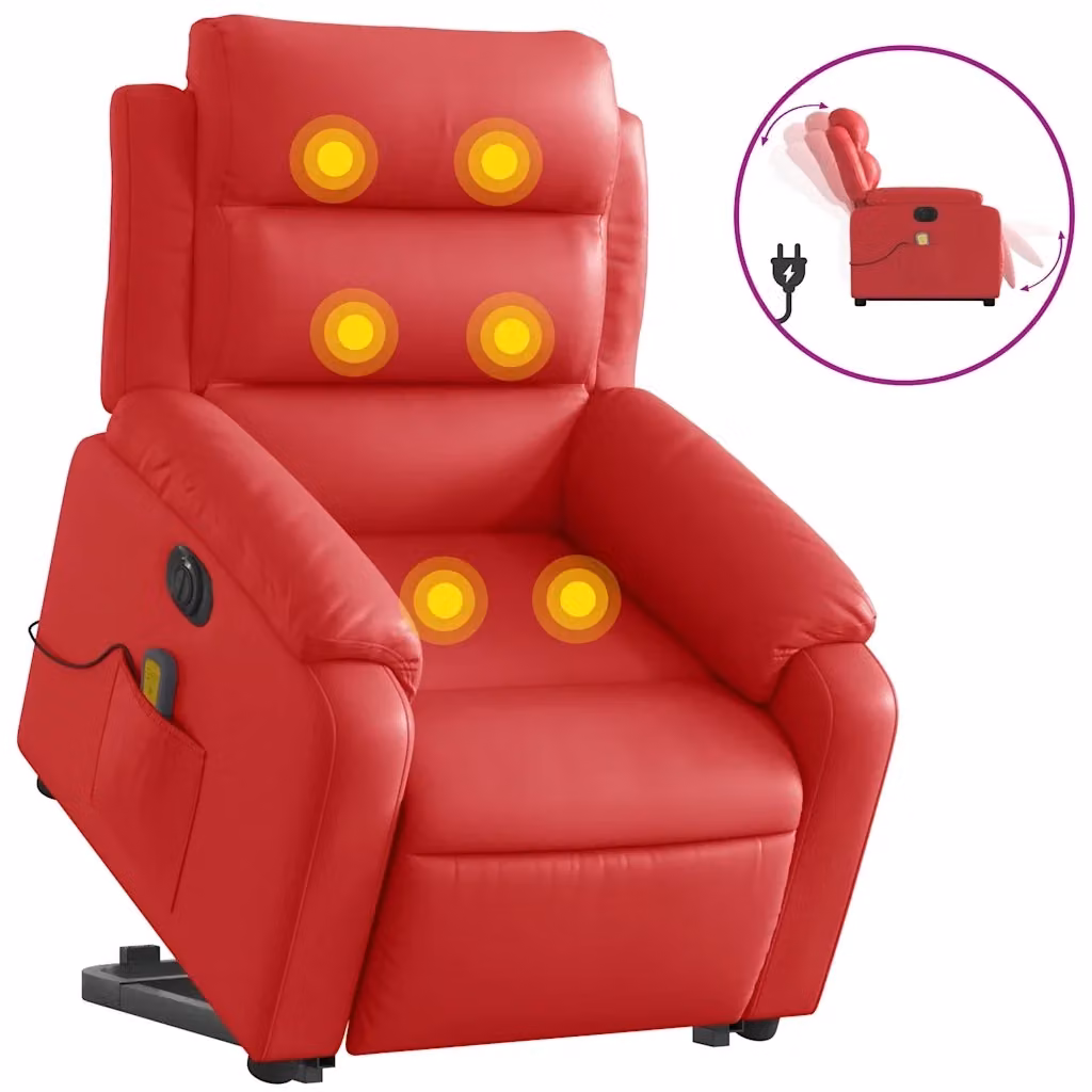 Poltrona Alzapersona Reclinabile Elettrica vidaXL in Similpelle Rossa con Braccioli – 2