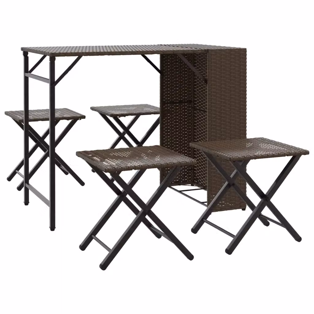 Set da giardino vidaXL in polyrattan marrone composto da 5 pezzi con piano pieghevole per esterno – 2