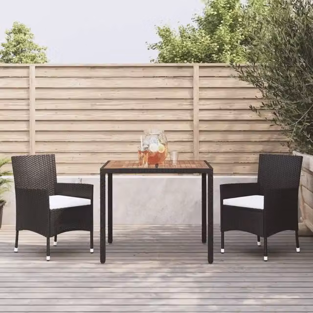 Set da Pranzo da Giardino 3 pz con Cuscini Nero in Polyrattan 3187388