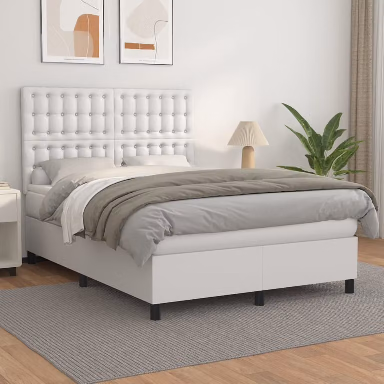 The Living Store Letto a molle con materasso bianco 140x200 cm in Pelle finta