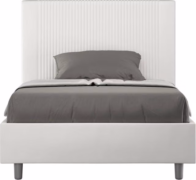 BS COM Letto una piazza e mezza con rete imbottito 120x190 similpelle bianco