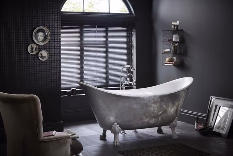 Casa Padrino Vasca da bagno freestanding in stile liberty effetto acciaio inox modello He-Lyd 173 x 75 x 81 cm - Vasca da bagno antica retrò in stile barocco