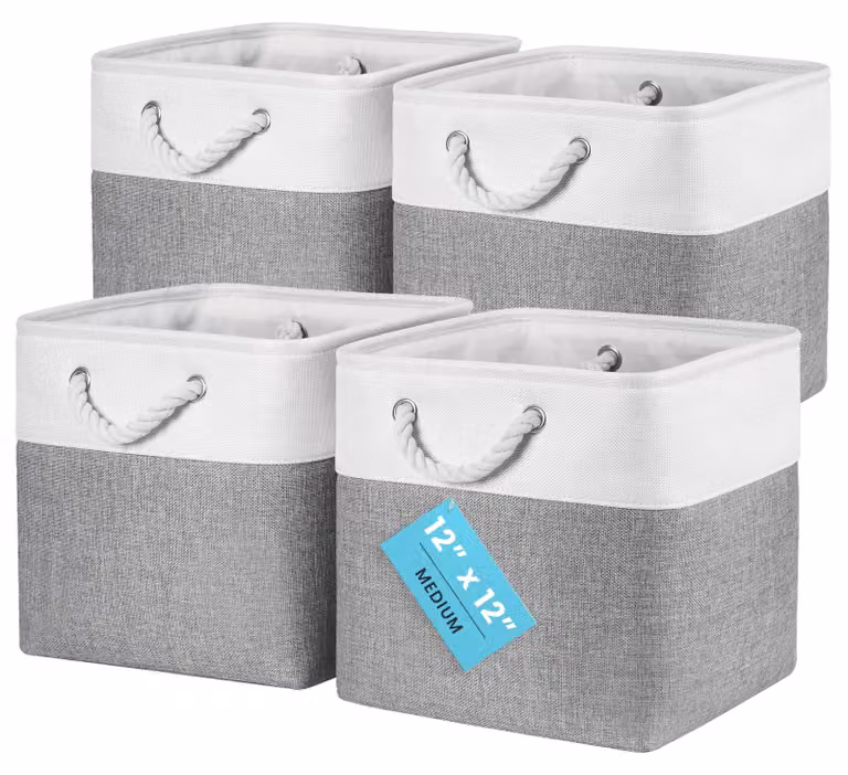Set di 4 cesti grigio/bianco con maniglie