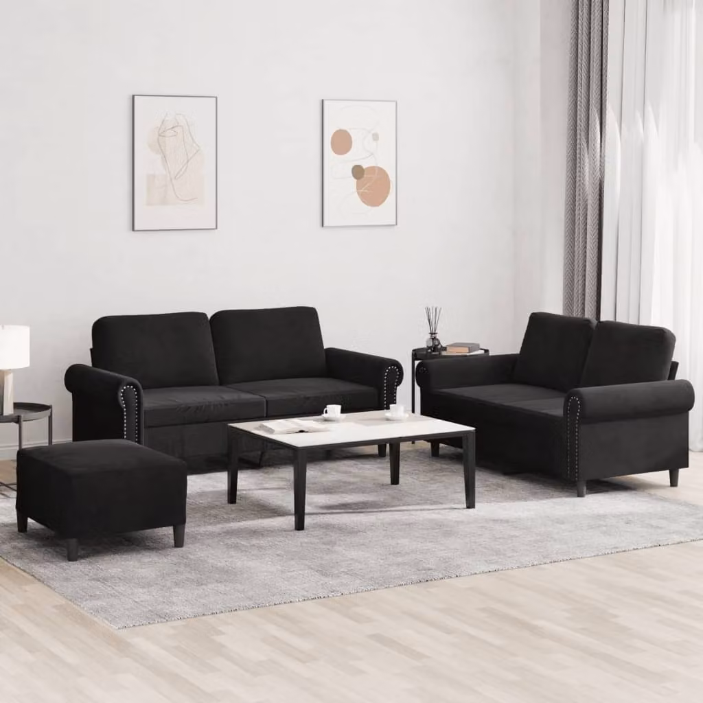 Maison Exclusive - Set divano a 3 pezzi con cuscini in velluto nero