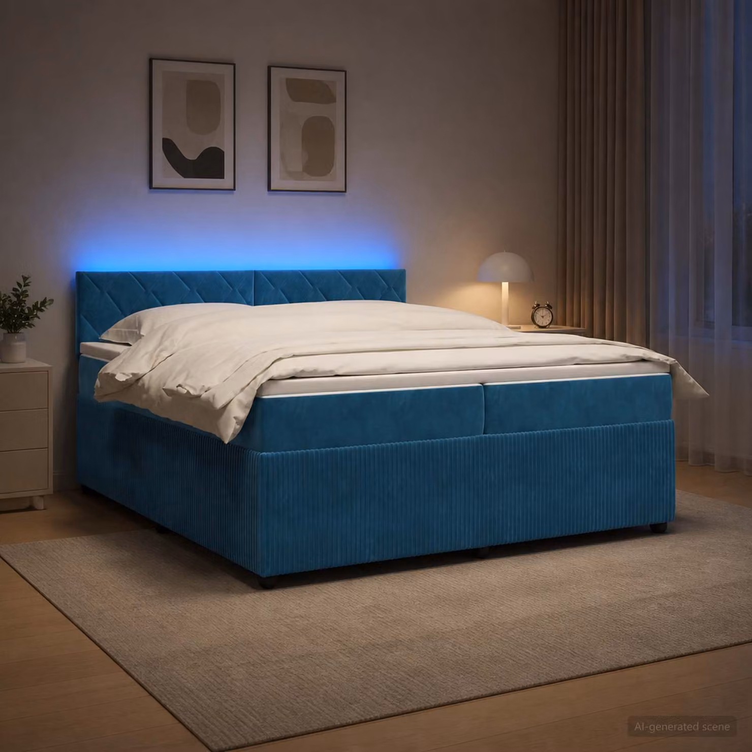 Letto box spring vidaXL con materasso ibrido in velluto blu L/P: 200 x 200 cm