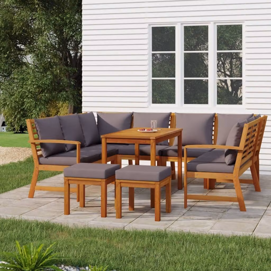 Maison Exclusive - Set da pranzo da giardino 9 pezzi con cuscini in legno massello di acacia