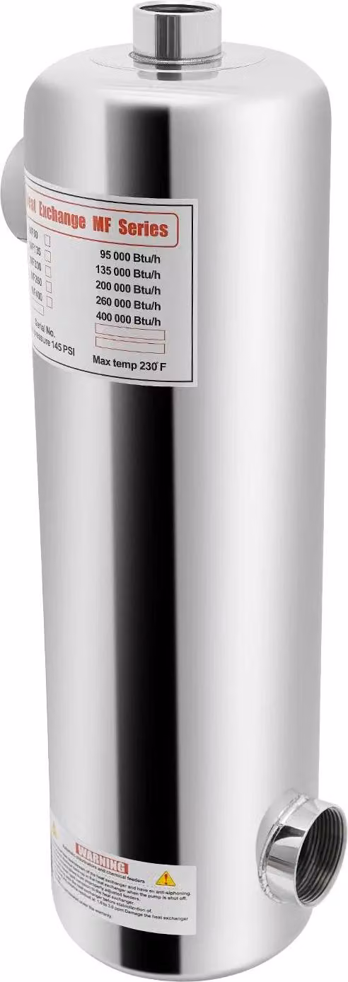 Scambiatore di calore per piscine - JZ27ZH-000100 - 60 kW - Acciaio inossidabile SS304 - Per piscine e spa - Argento