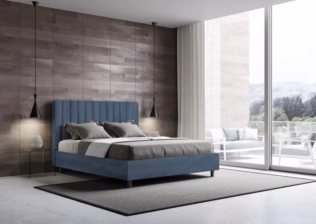 Letto matrimoniale king size Agueda ityhome con rete imbottita in microfibra blu L: 170 cm, P: 200 cm – 2