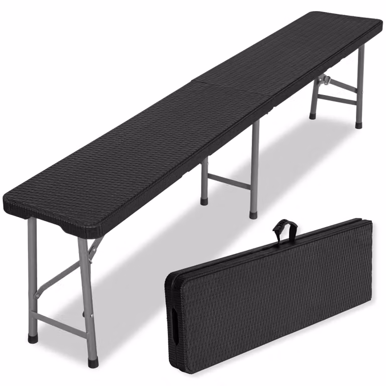 Panca pieghevole per catering, richiudibile a valigetta, 180 cm, rattan, colore nero