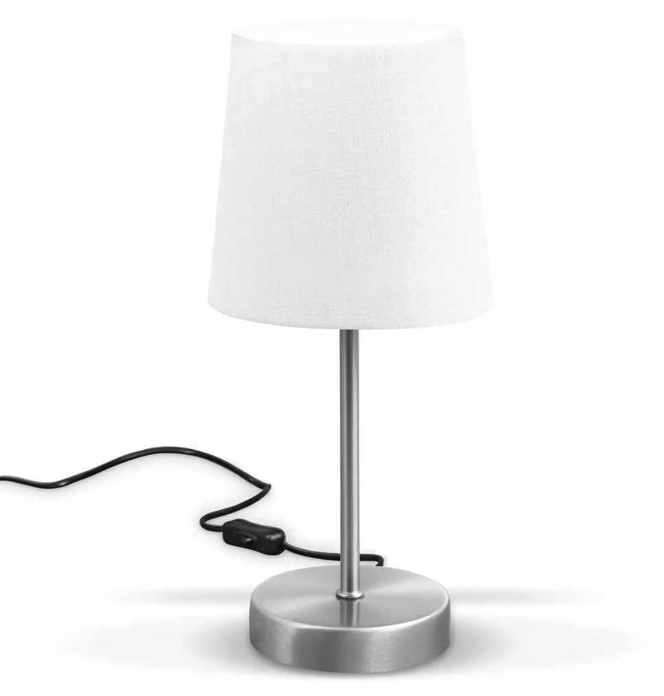 B.K.Licht Lampada da comodino, Lampada da tavolo con paralume in tessuto bianco, adatta per lampadina E14 non inclusa max 25W, altezza 30.8cm, abat-jour per camera con interruttore sul filo, IP20