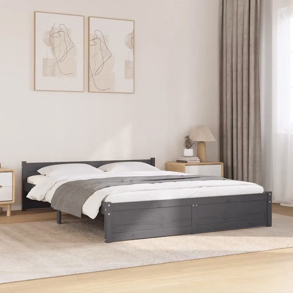 Letto matrimoniale in legno massello di pino grigio con doghe fisse L/P/H: 140.5 x 195.5 x 51.0 cm – 2