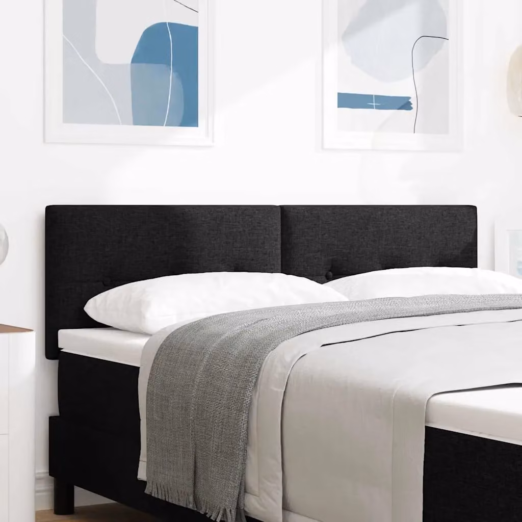 Testiera per letto vidaXL regolabile in altezza in tessuto nero con struttura in legno di pino, Larghezza: 144 cm