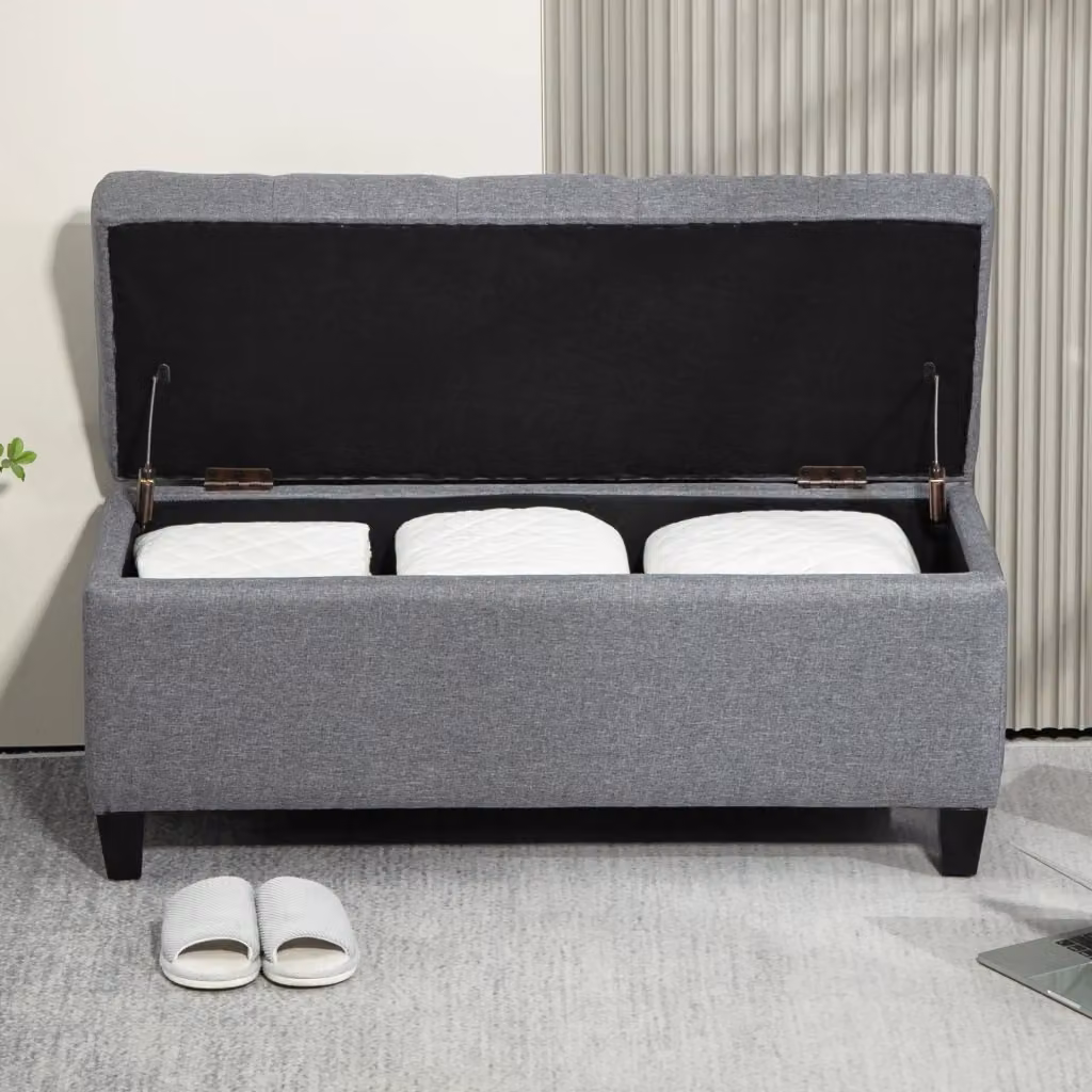 Panca contenitore imbottita OKWISH in tessuto grigio per ingresso, camera o soggiorno L/P/H: 100 x 40 x 44 cm – 2