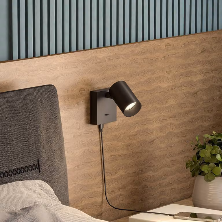 Deko-Light Faretto da parete CAN TILT, nero, 10 x cm, metallo, interruttore USB TILT, Nero, Soggiorno / Sala da pranzo, Alluminio, Faretto