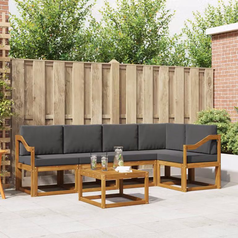 Set di divani da esterno vidaXL a forma di L in legno di acacia con tavolo da caffè, 6 pezzi, Beige e Antracite