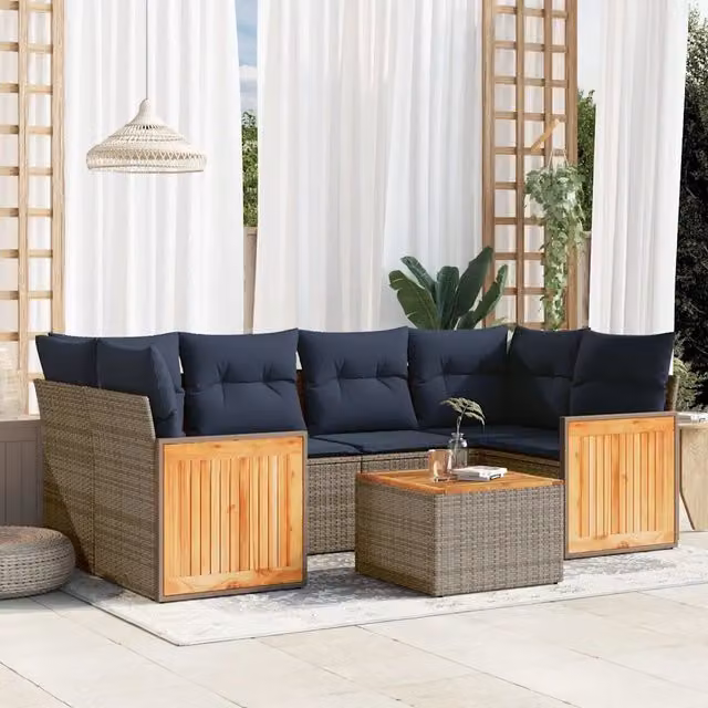 Set Divani da Giardino 7 pz con Cuscini Grigio in Polyrattan 3227482