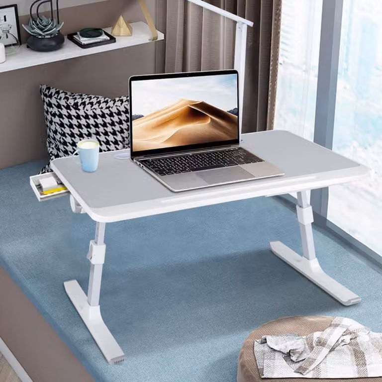 Tavolino per laptop, regolabile, pieghevole, inclinabile, con cassetto, dimensioni 60 x 40 x 27-40 cm, colore grigio