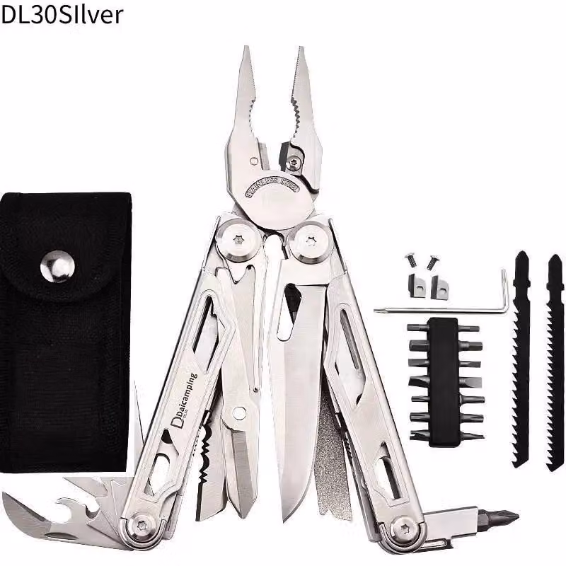Pinza multifunzione - DL30. Utensile multifunzione - acciaio inossidabile - chiave a bussola. Ideale per lavori domestici ed elettrici. Include una custodia per il trasporto. Colore: argento
