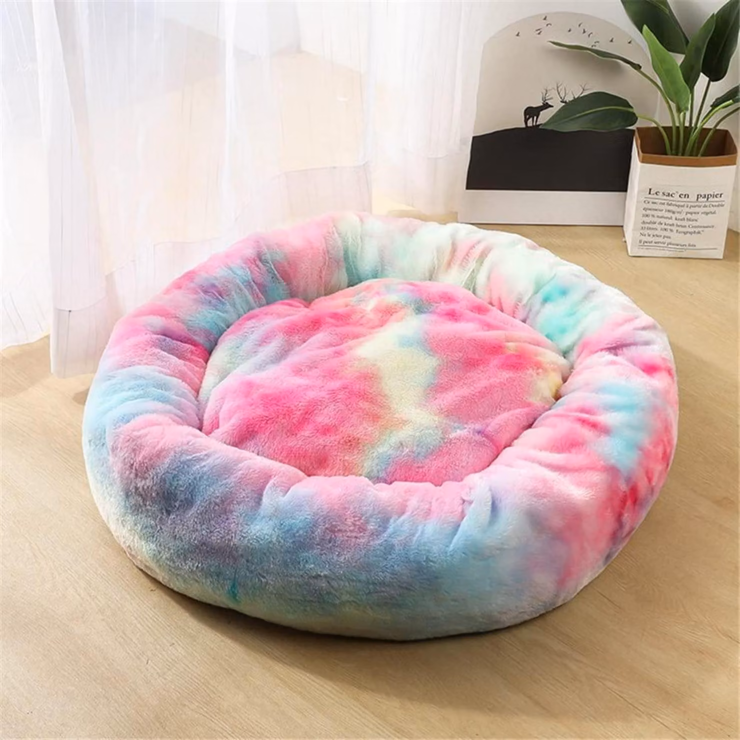 Cuccia per cani, cuccia per gatti, morbida, rotonda, 100 cm di diametro, rosa brillante