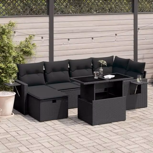 Set Divani da Giardino con Cuscini 7pz Nero Polyrattan 3274975