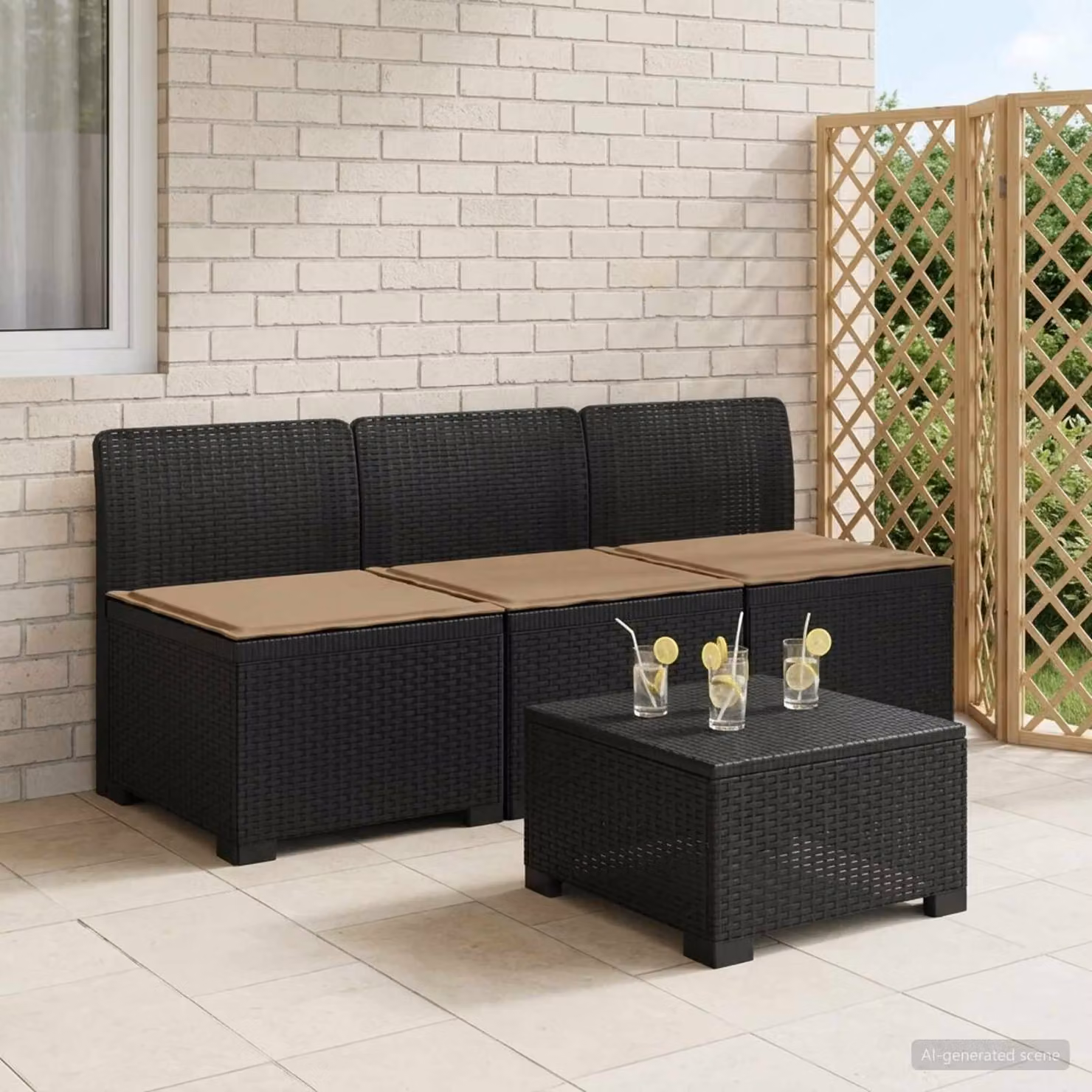 Divano da giardino a 3 posti vidaXL con cuscini in look rattan, antracite e beige