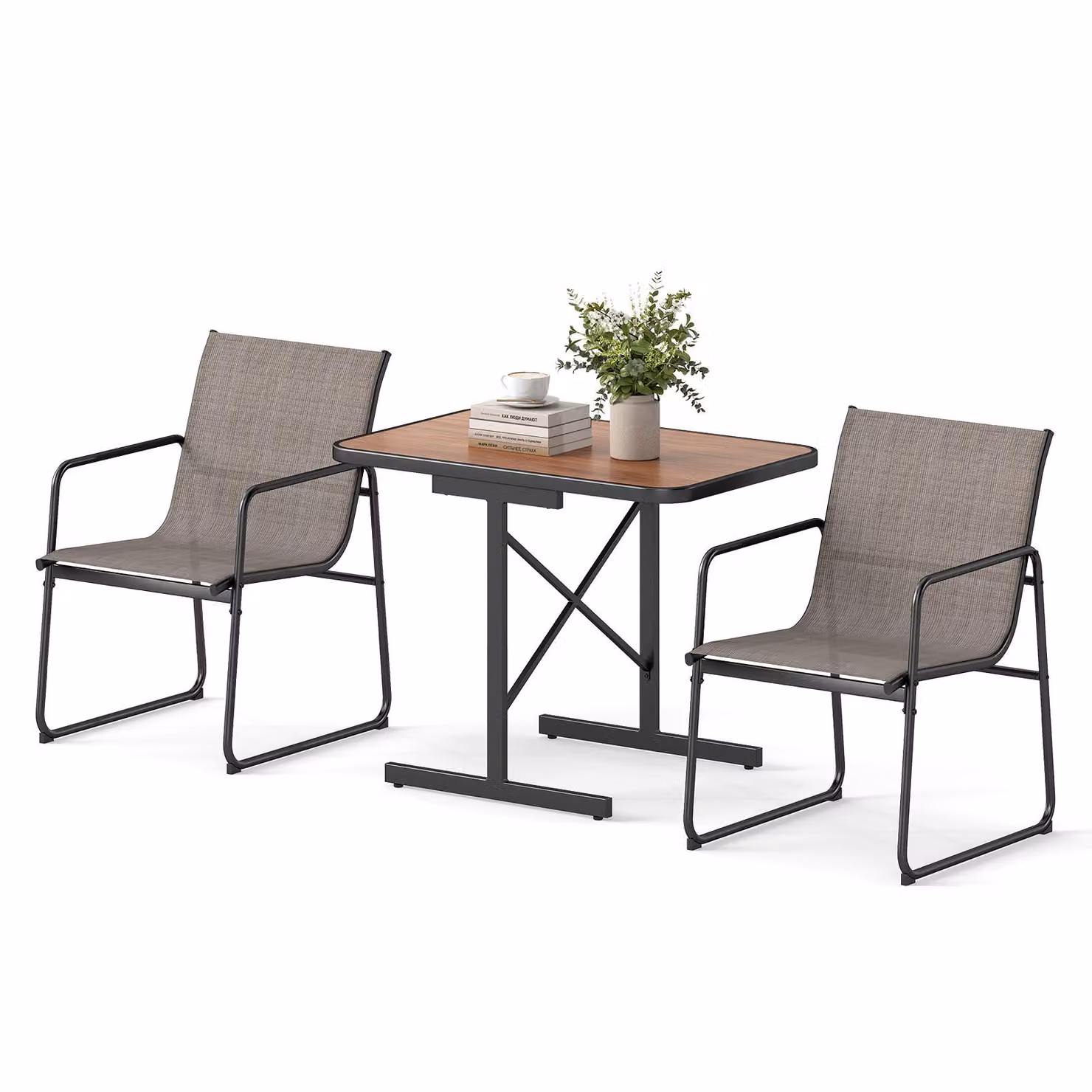 COSTWAY Set di mobili da giardino a 3 pezzi, tavolo bistrot con 2 sedie, set da balcone con 2 sedie e tavolo, mobili da patio, set da giardino, gruppo di sedute salvaspazio