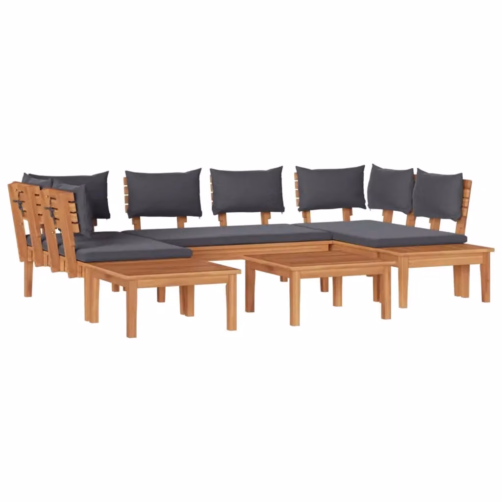 Set Divano da Giardino a L vidaXL in Legno di Teak con Tavolino e Cuscini Marrone e Grigio – 2