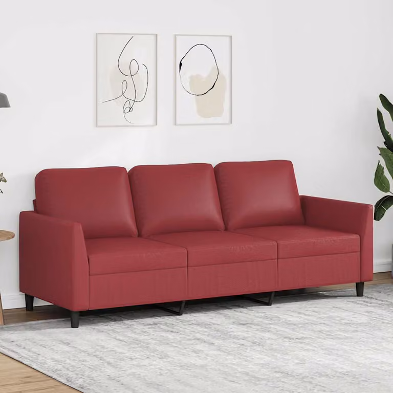 Divano a 3 posti moderno vidaXL in similpelle rossa con struttura in metallo per il tuo soggiorno L 200 x P 80 x H 77 cm