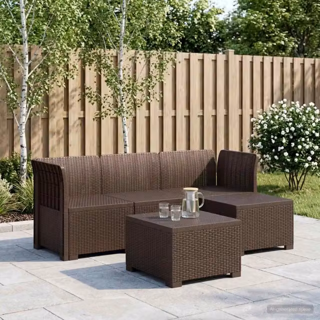 Divano da giardino 4 posti aspetto rattan PP Marrone 3443923