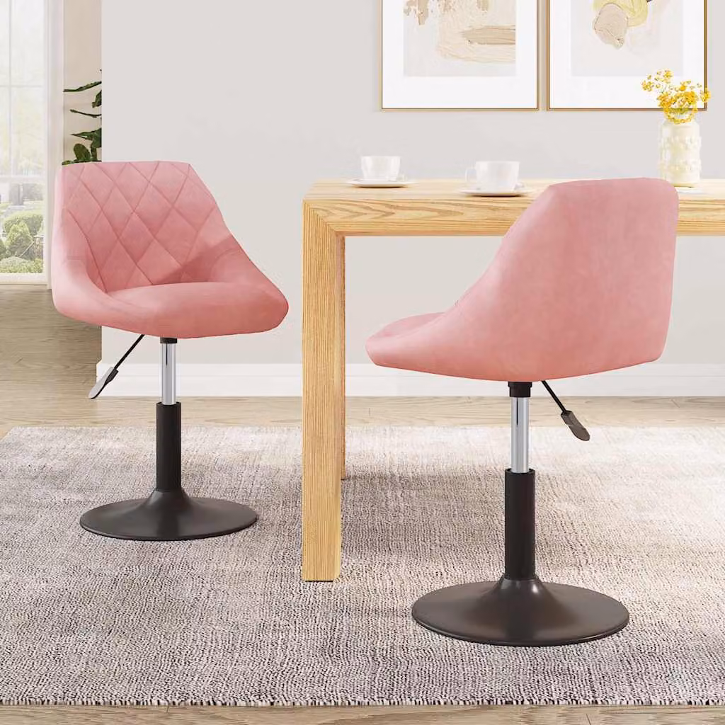 Set di 2 sedie da pranzo girevoli vidaXL in velluto rosa con design moderno e base in metallo