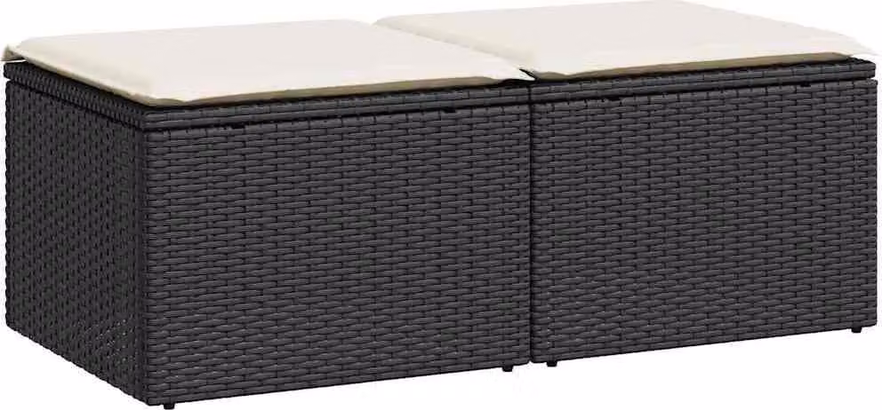 Set Divani da Giardino con Cuscini 2 pz Nero Polyrattan Acacia