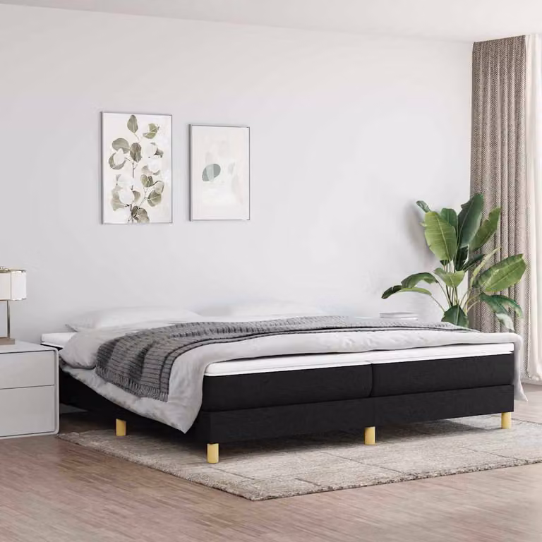 vidaXL Giroletto a Molle Ibrido con Materasso in Tessuto Nero L/P: 200 x 200 cm
