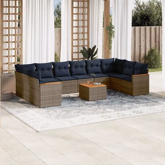 Set Divani da Giardino 11 pz con Cuscini Grigio in Polyrattan 3226334