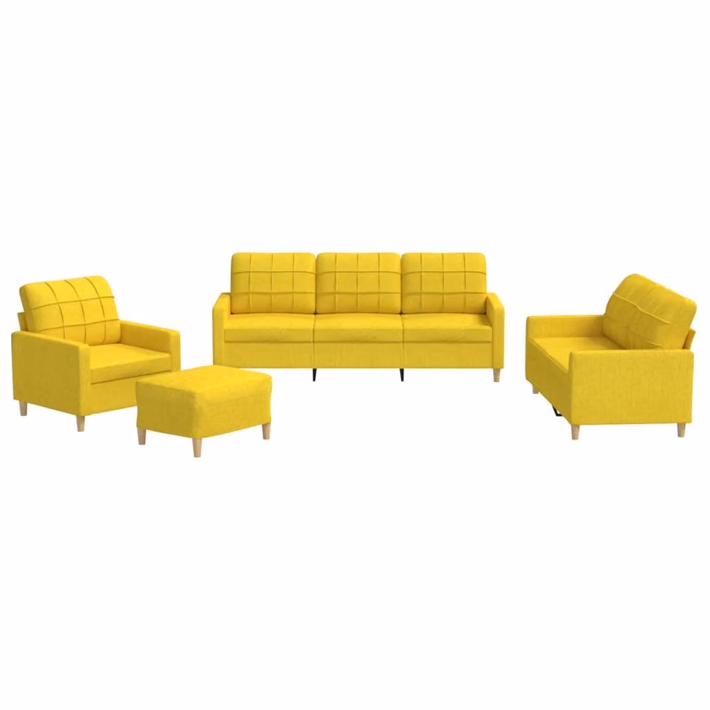 Set di Divani 4 pz con Cuscini Giallo Chiaro in Tessuto