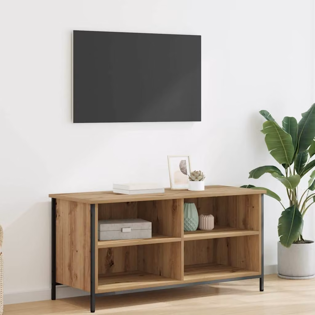 Mobile TV vidaXL in rovere artigianale e metallo, colore marrone, L 100 x P 40 x H 50 cm
