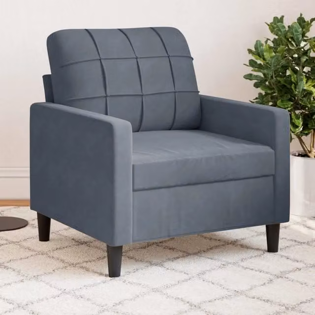 Poltrona relax moderna in velluto grigio con struttura in metallo e braccioli 635175