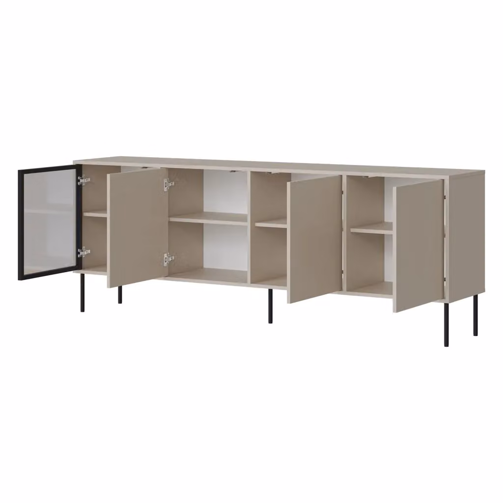 Madia Pizzo DMORA con 4 ripiani, colore beige, L 200 cm x P 40 cm x H 75 cm – 2