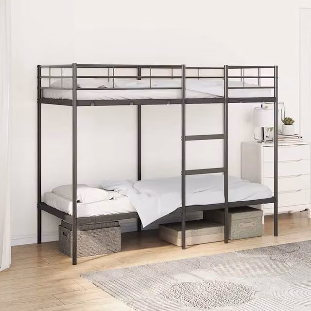 Letto a Castello senza Materasso-Struttura Letto a Castello Nero 80x200 cm in Acciaio 646709