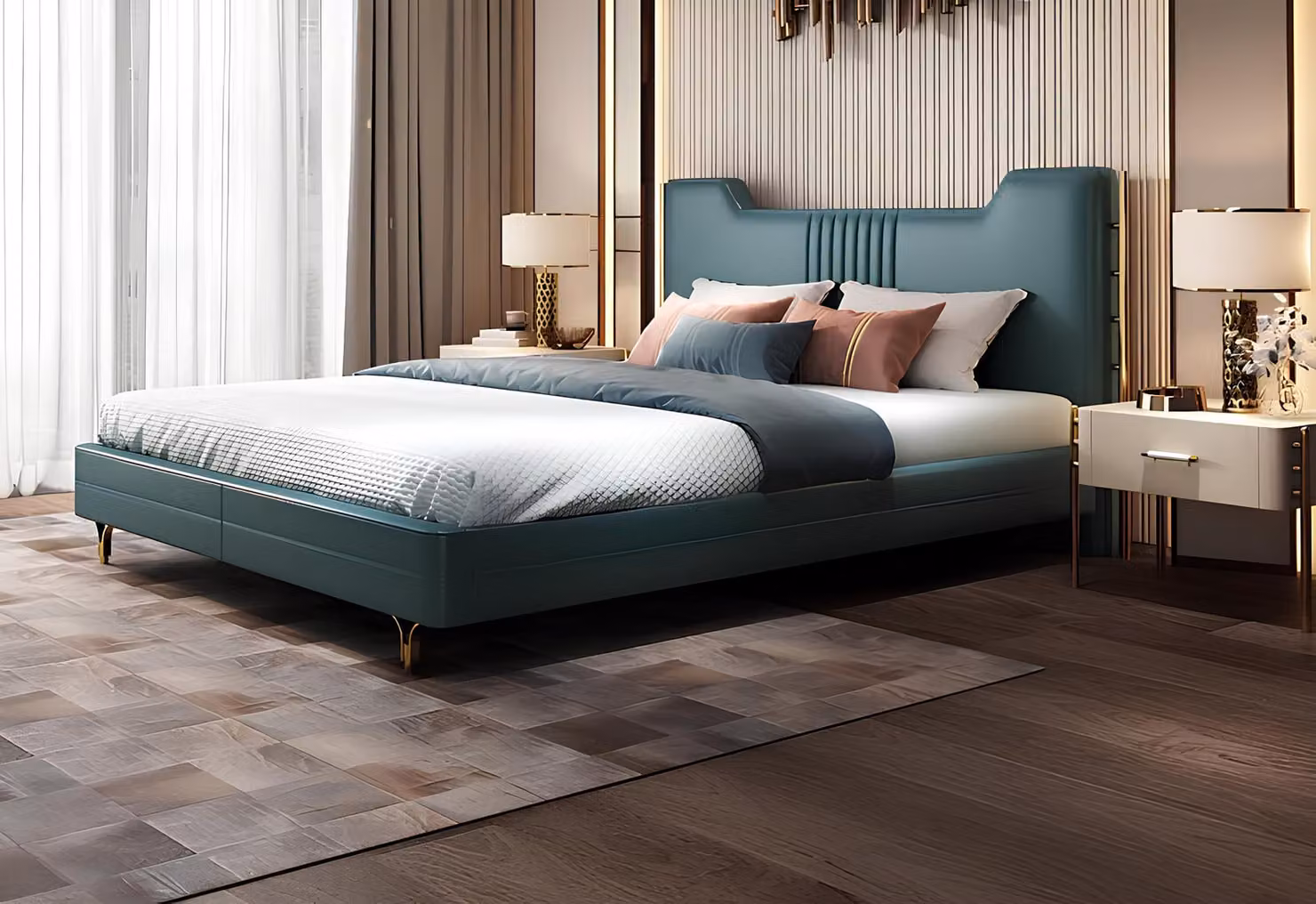 Modernes Designer Holz Bett Edles Möbel Doppel Betten Schlafzimmer Polster