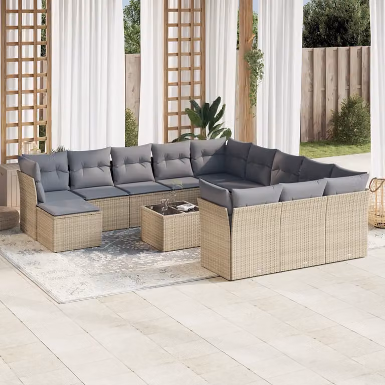 vidaXL Set Divano da Giardino 13 pz in Polyrattan con Cuscini Beige e Tavolino per Terrazza e Giardino
