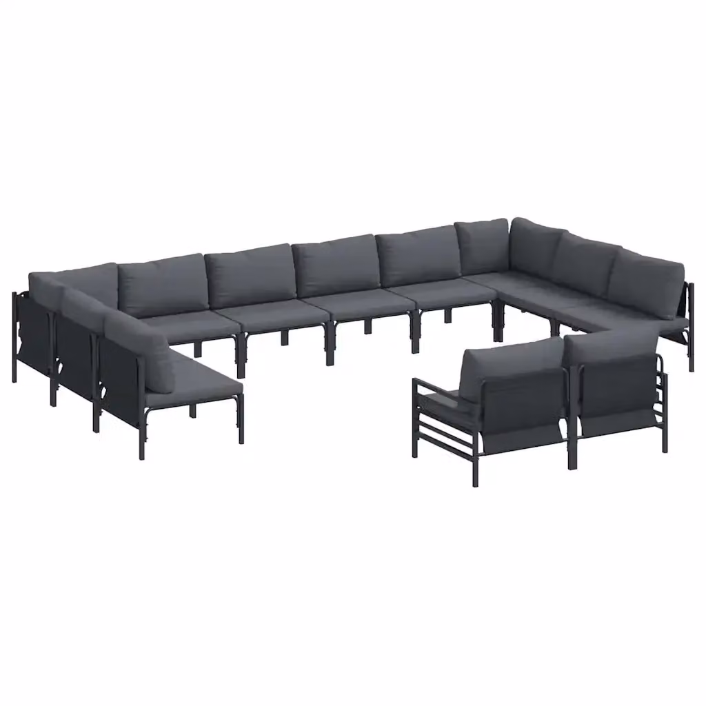 Set Divano da Giardino Moderno vidaXL a Forma a U con Cuscini, Colore Antracite e Nero, Struttura in Acciaio Verniciato a Polvere – 2