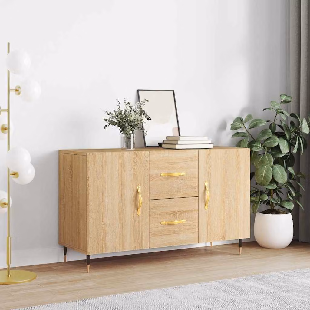 Credenza moderna vidaXL in legno multistrato color rovere, L: 100 cm, P: 36 cm, H: 60 cm